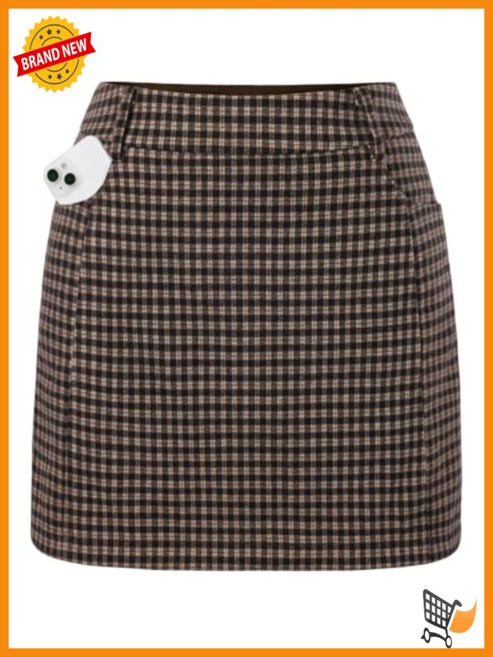 High Waist Plaid Mini Skort with Pockets Polyester Pencil Skirt